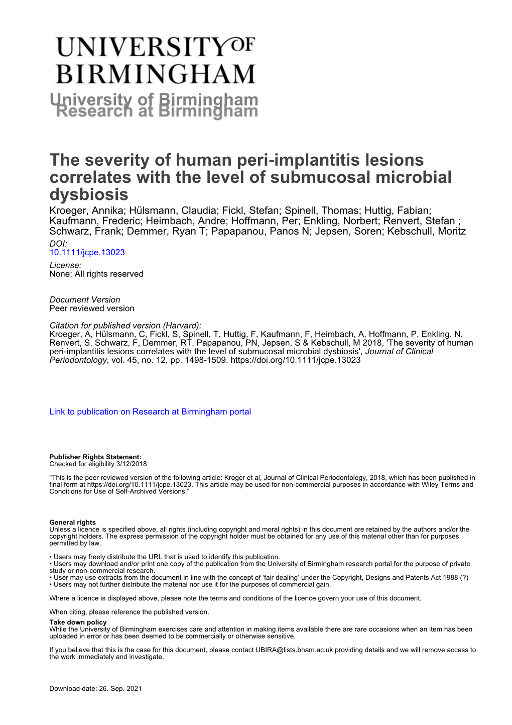 University of Birmingham the Severity of Human