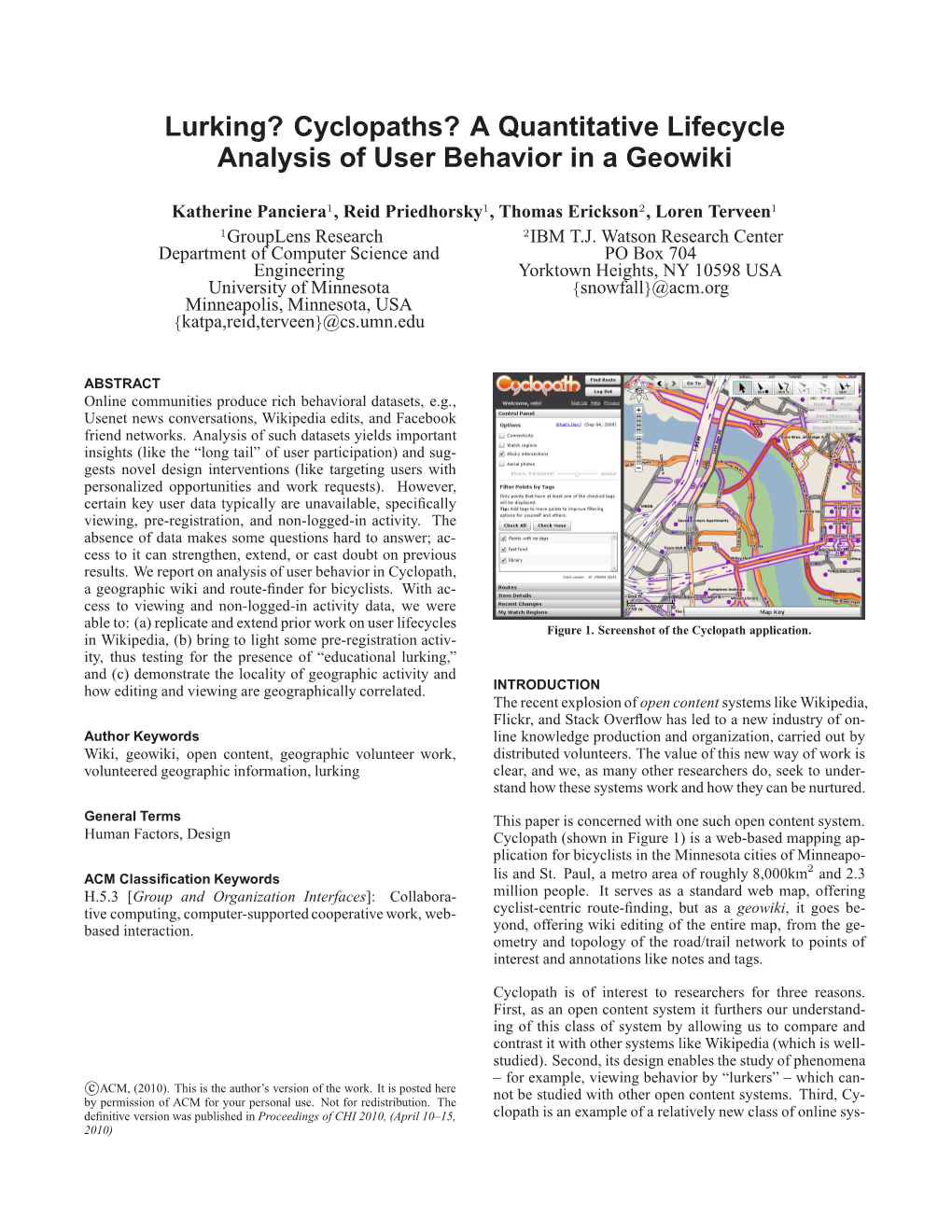 Lurking? Cyclopaths? a Quantitative Lifecycle Analysis of User Behavior in a Geowiki