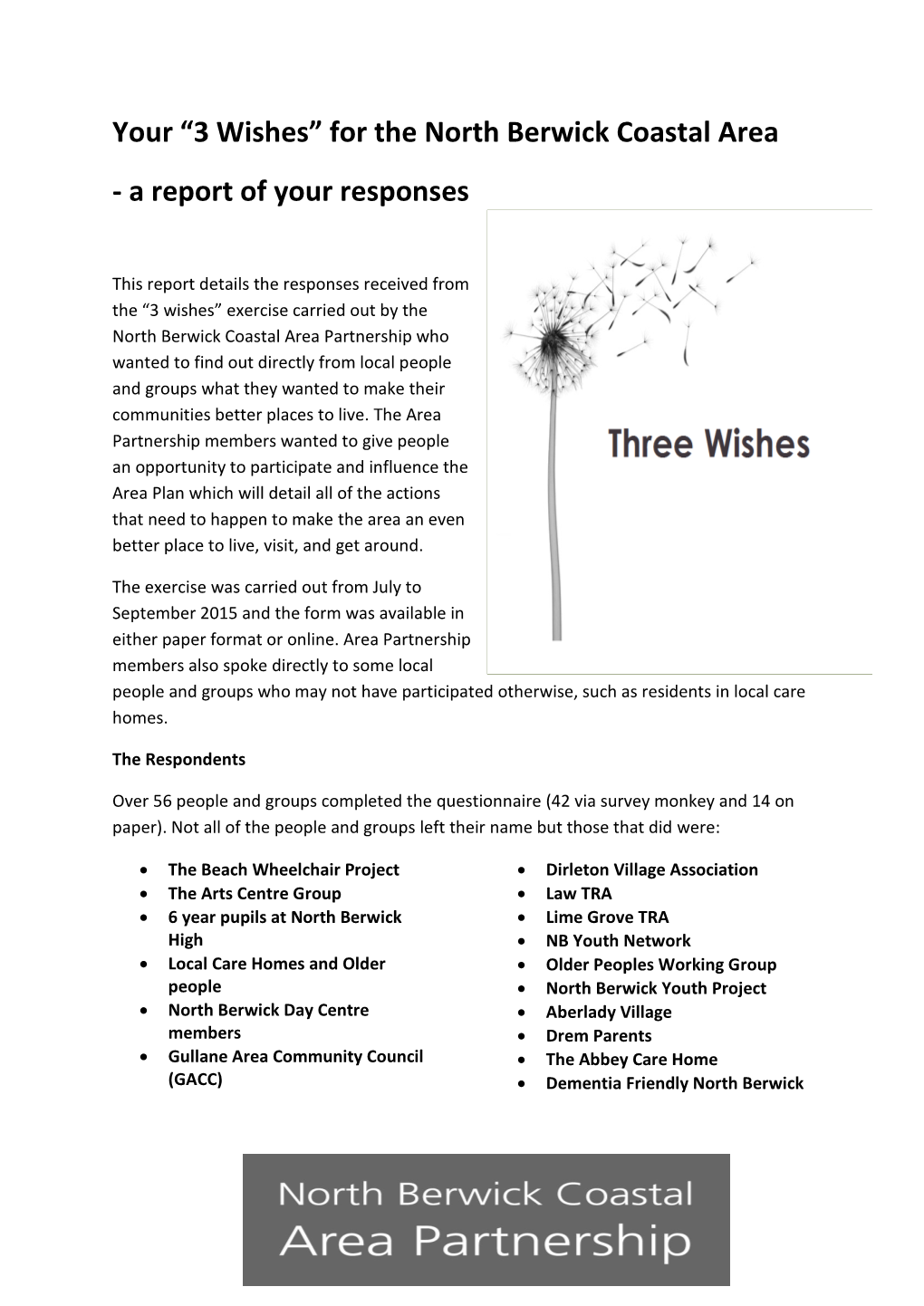 “3 Wishes” for the North Berwick Coastal Area - a Report of Your Responses