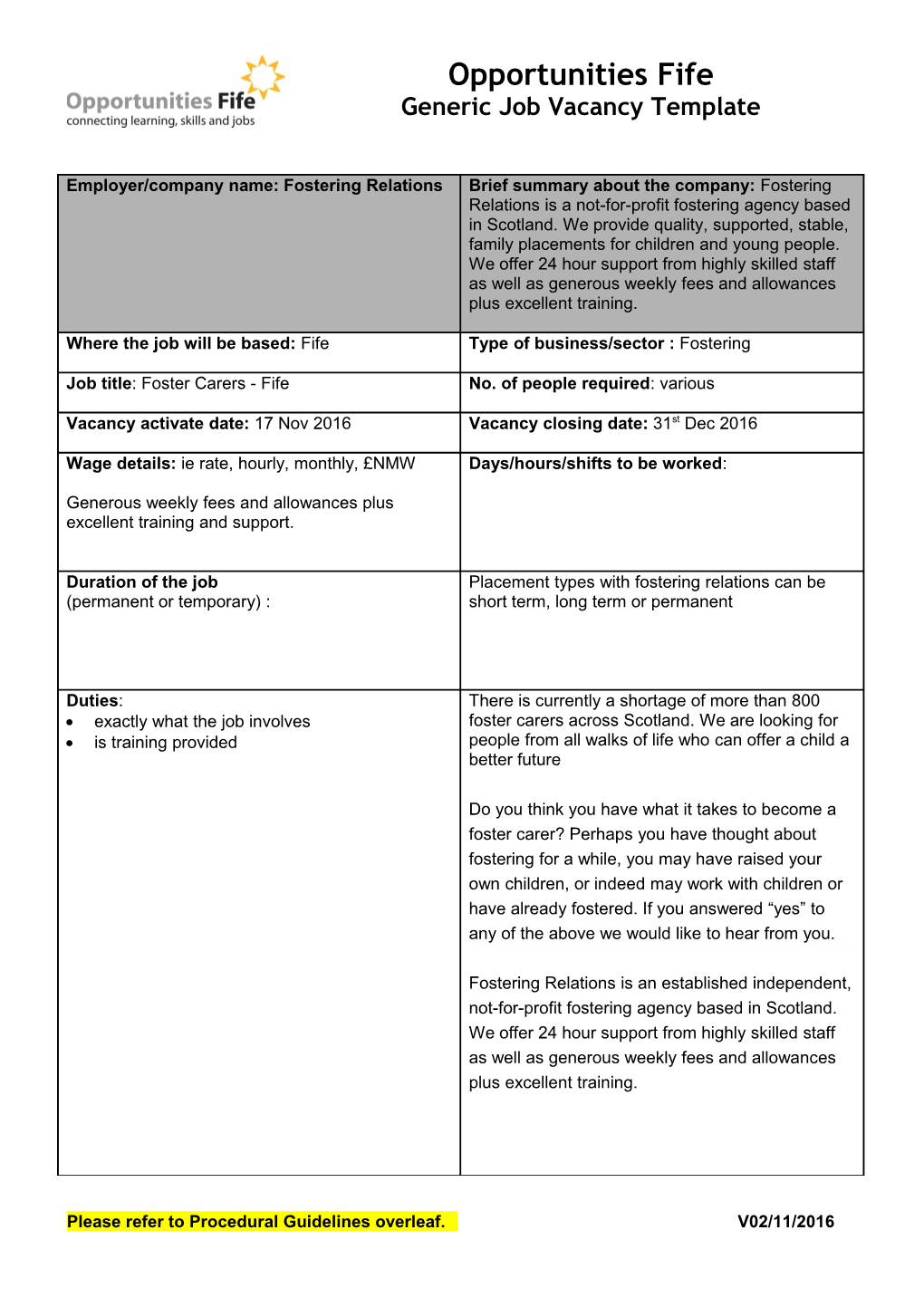 Annex 1 Future Jobs Fund Vacancy Template