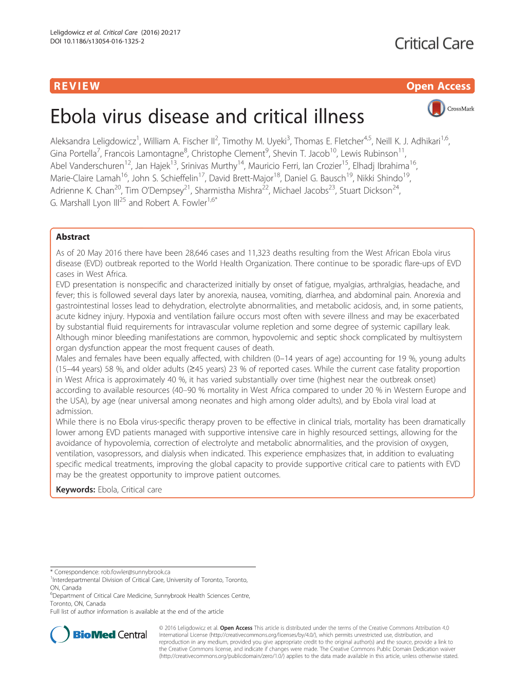 Ebola Virus Disease and Critical Illness Aleksandra Leligdowicz1, William A