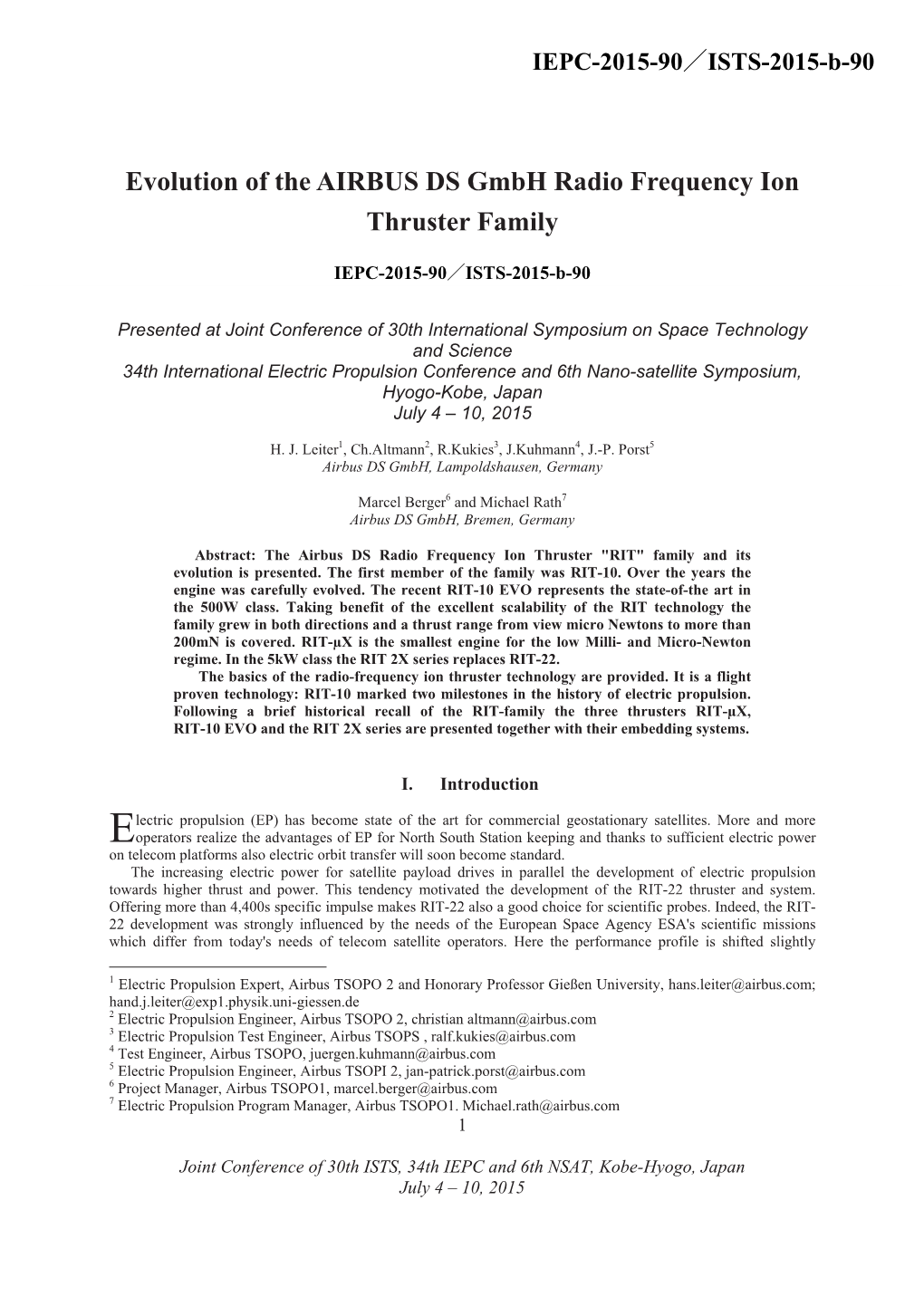 Evolution of the AIRBUS DS Gmbh Radio Frequency Ion Thruster Family