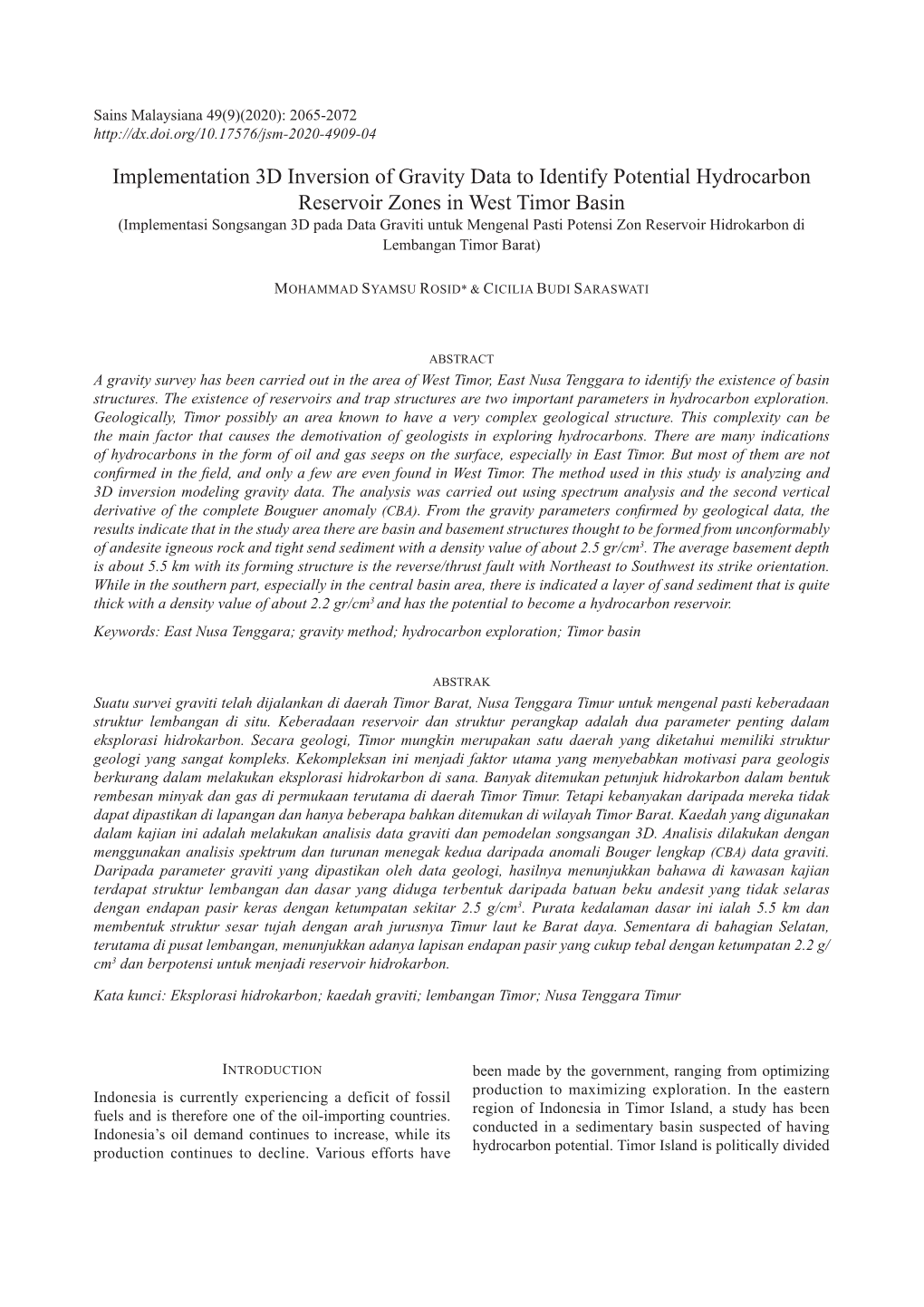 Implementation 3D Inversion of Gravity Data to Identify Potential