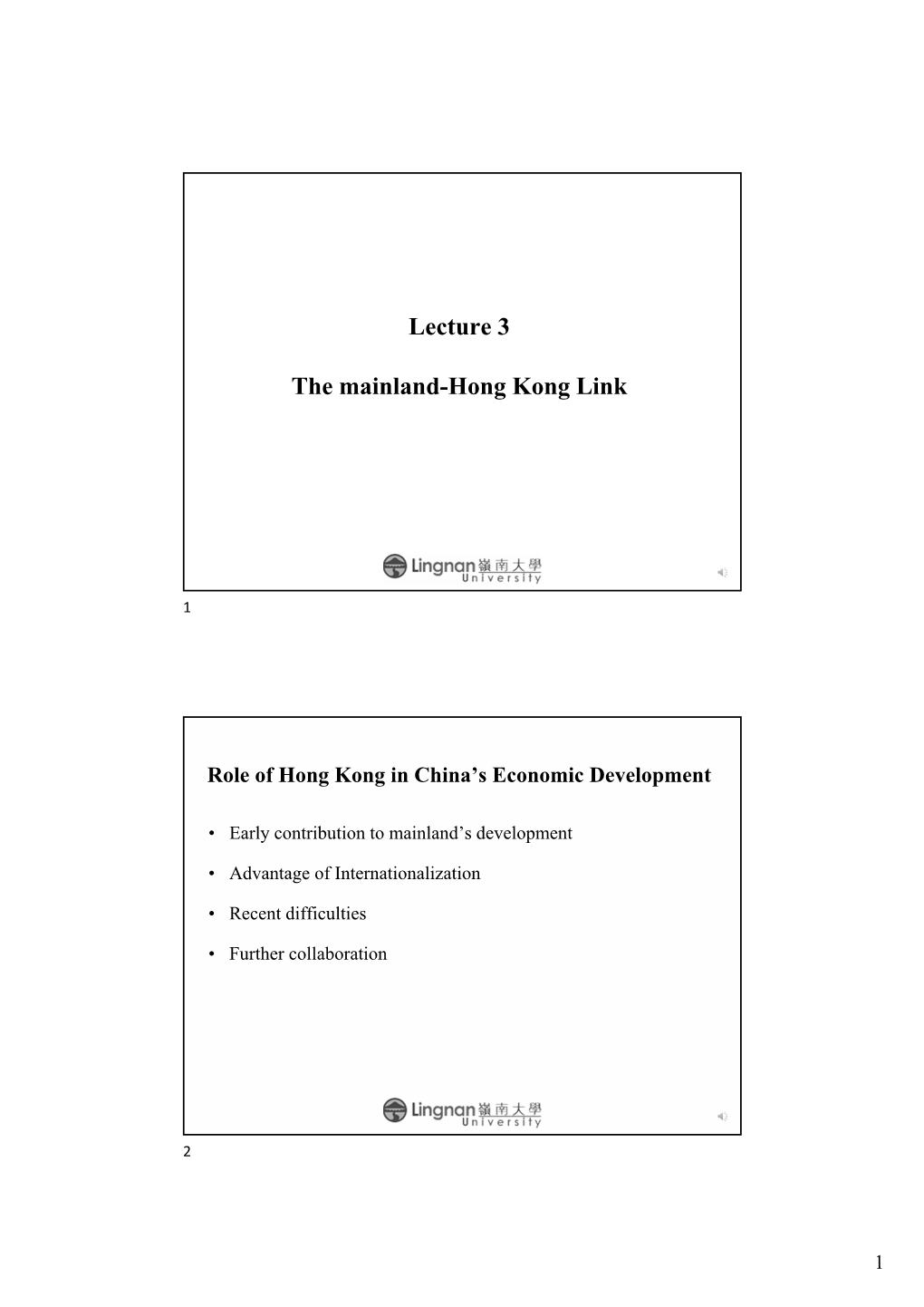Lecture 3 the Mainland-Hong Kong Link