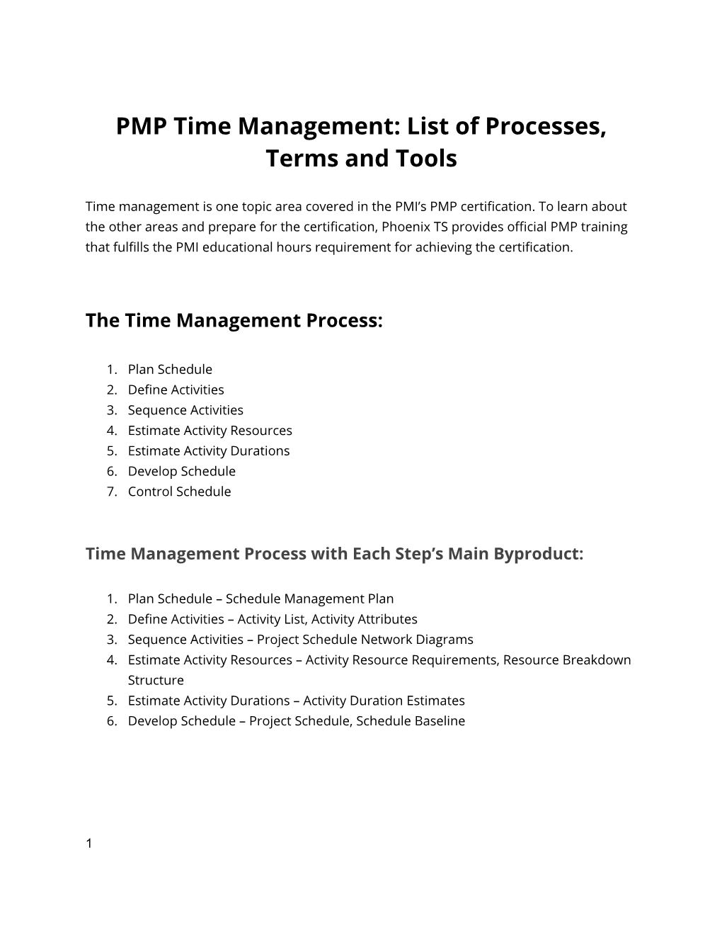 PMP Time Management: List of Processes, Terms and Tools