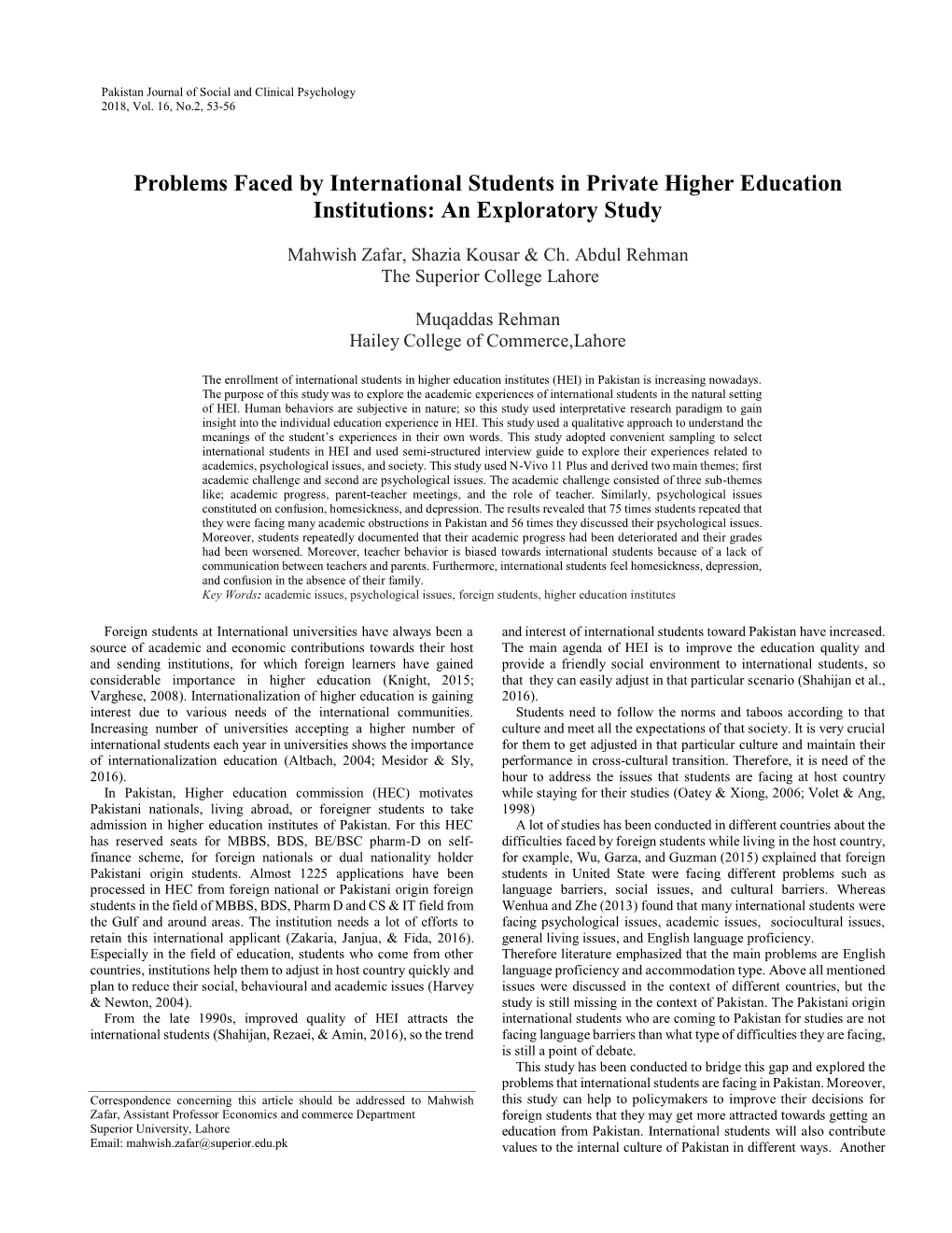 Problems Faced by Foreign Students in Private Higher Education Institutions