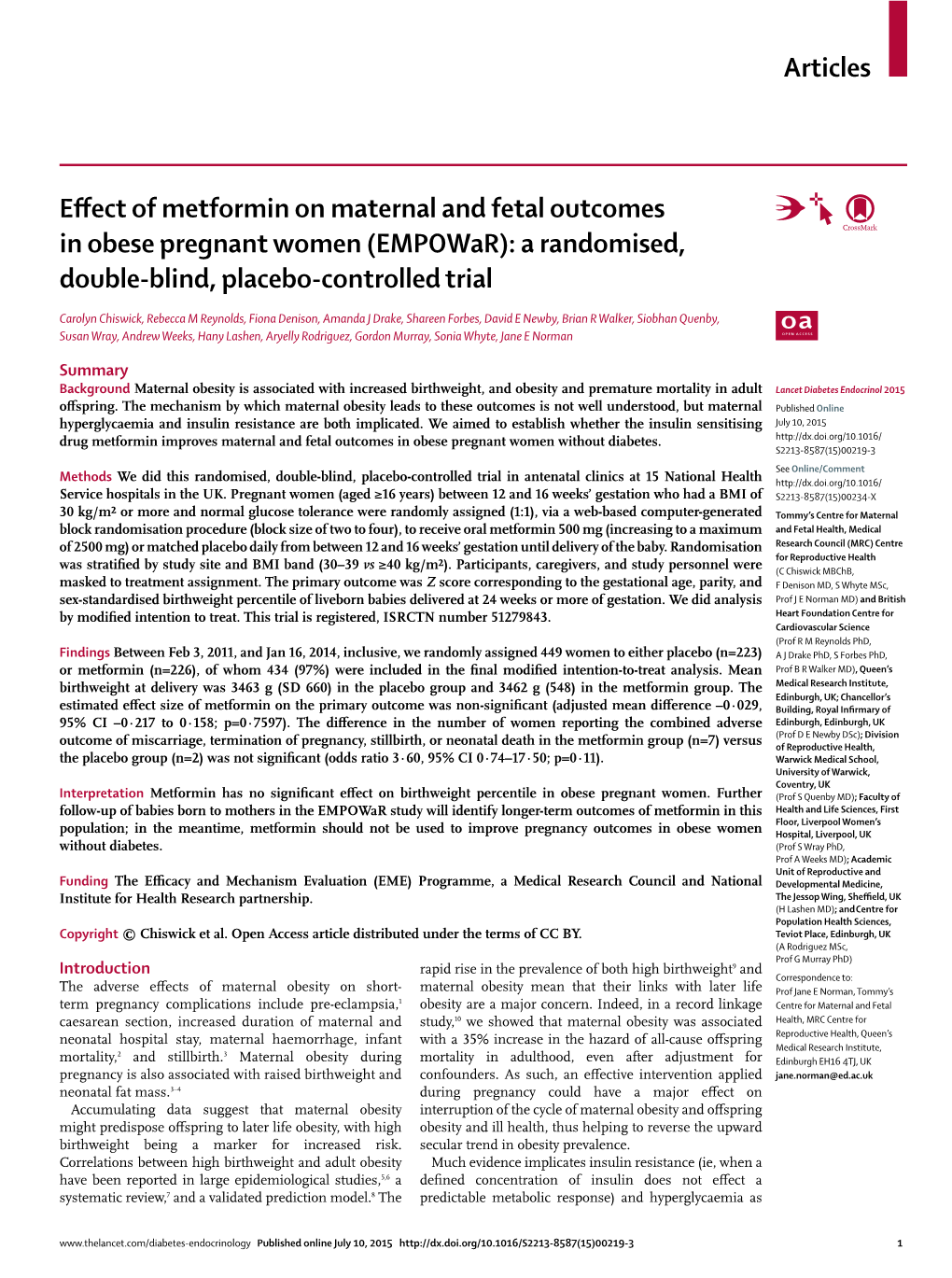 Effect of Metformin on Maternal and Fetal Outcomes in Obese