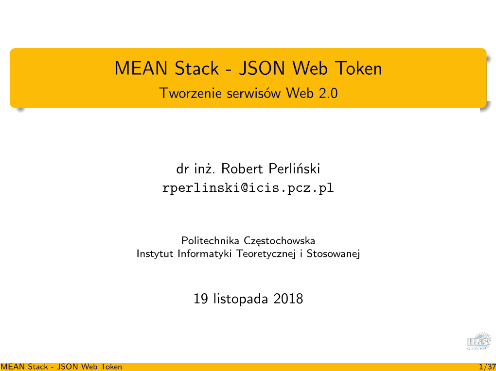 MEAN Stack - JSON Web Token Tworzenie Serwisów Web 2.0