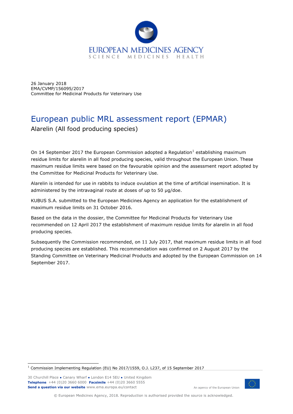 European Public MRL Assessment Report for Alarelin