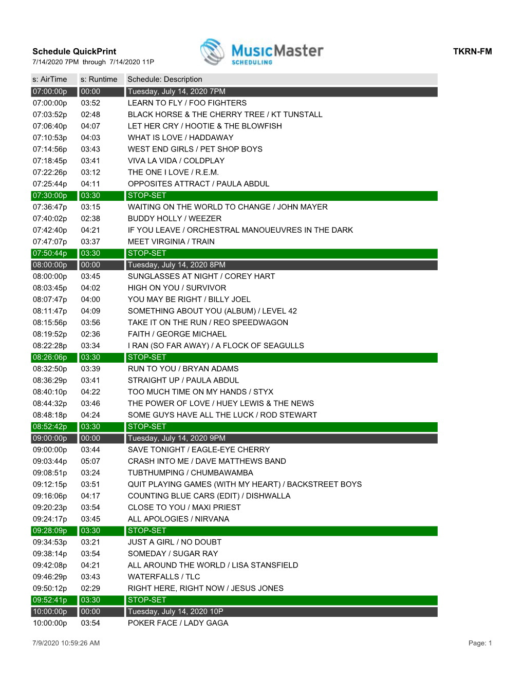 Schedule Quickprint TKRN-FM