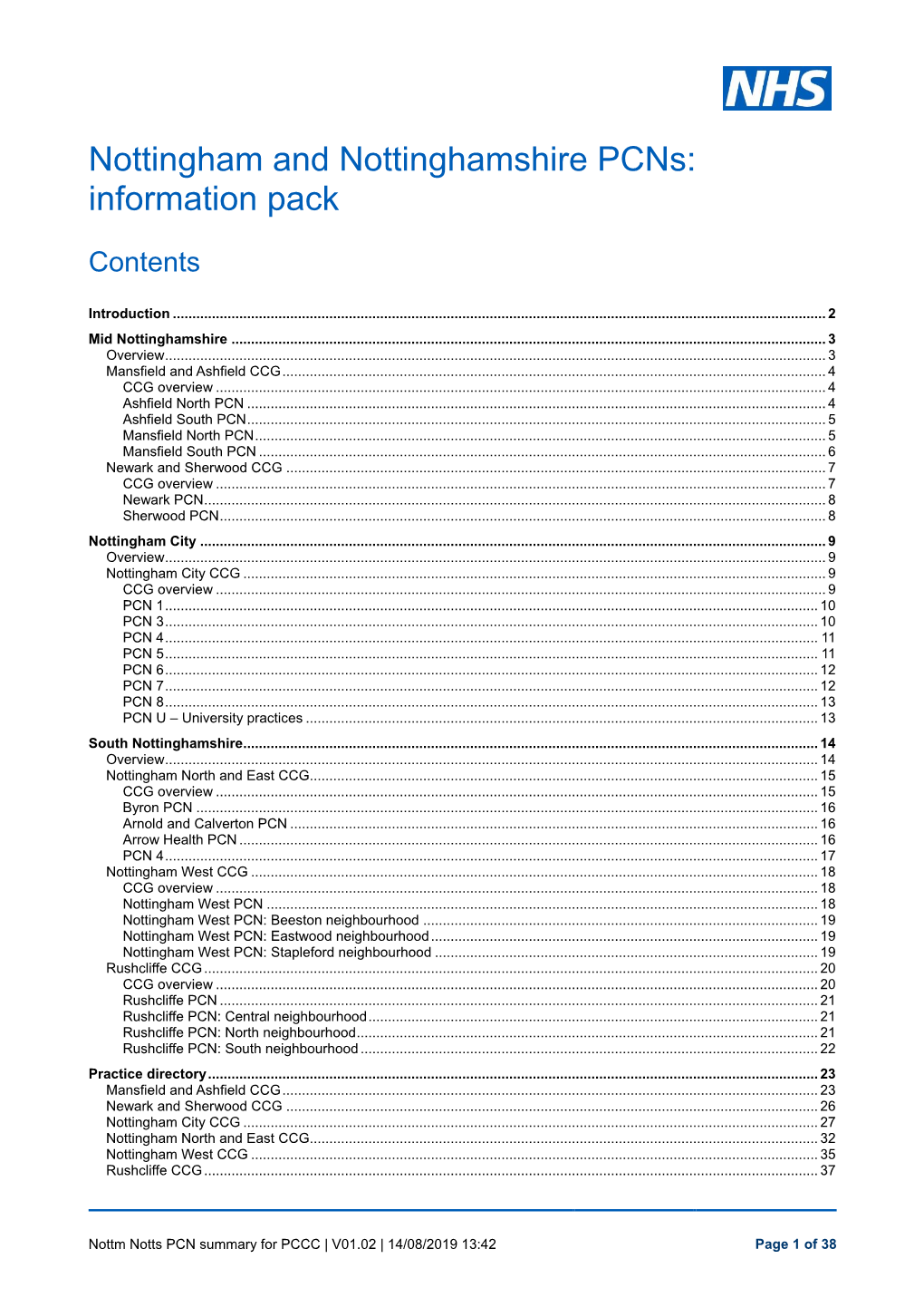 Nottingham and Nottinghamshire Pcns: Information Pack