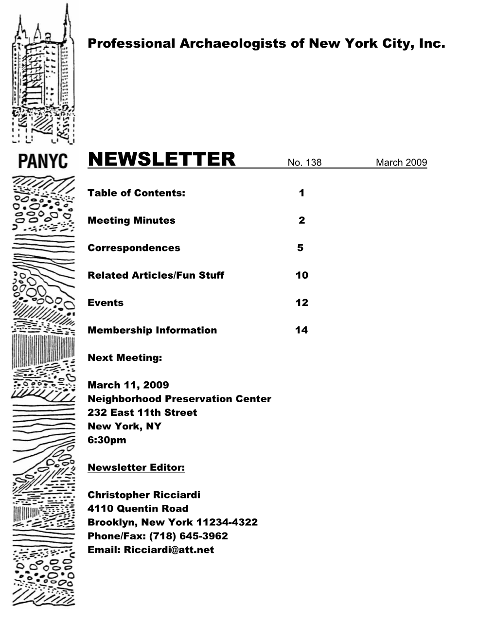 NEWSLETTER No. 138 March 2009