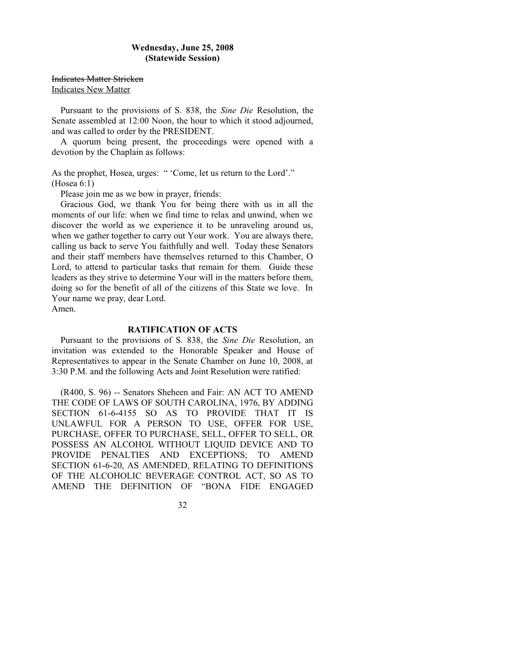 Senate Journal for June 25, 2008 - South Carolina Legislature Online