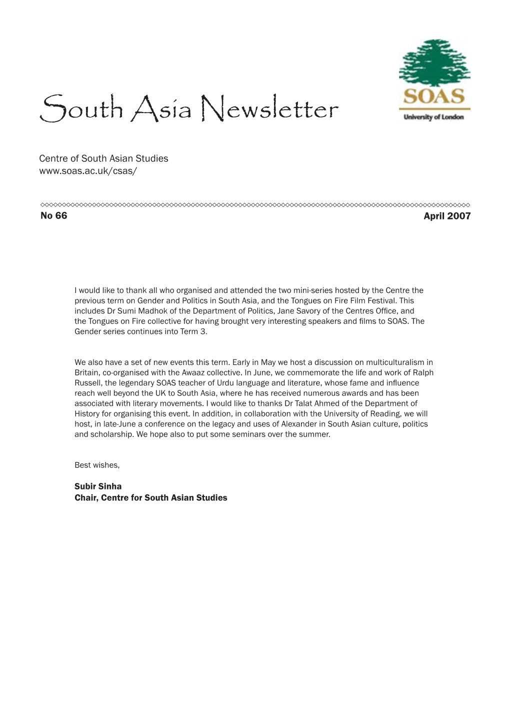 South Asia Newsletter