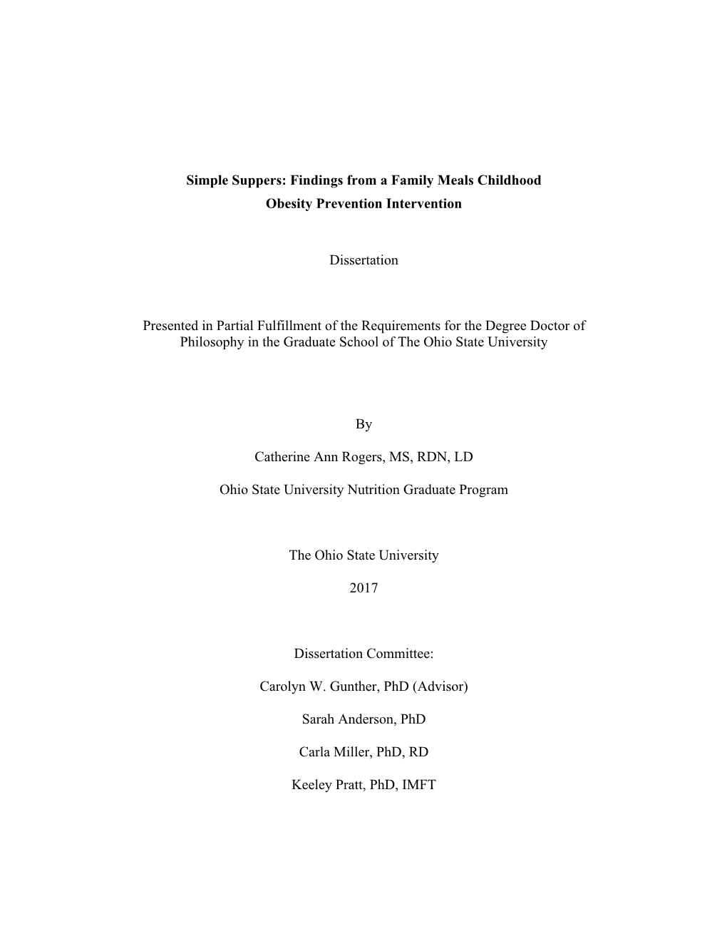 Simple Suppers: Findings from a Family Meals Childhood Obesity Prevention Intervention