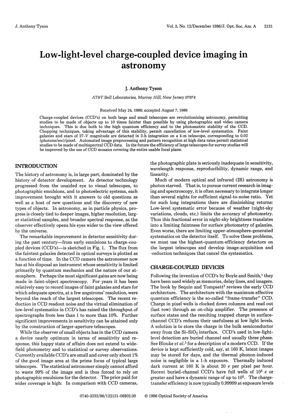 Low-Light-Level Charge-Coupled Device Imaging in Astronomy