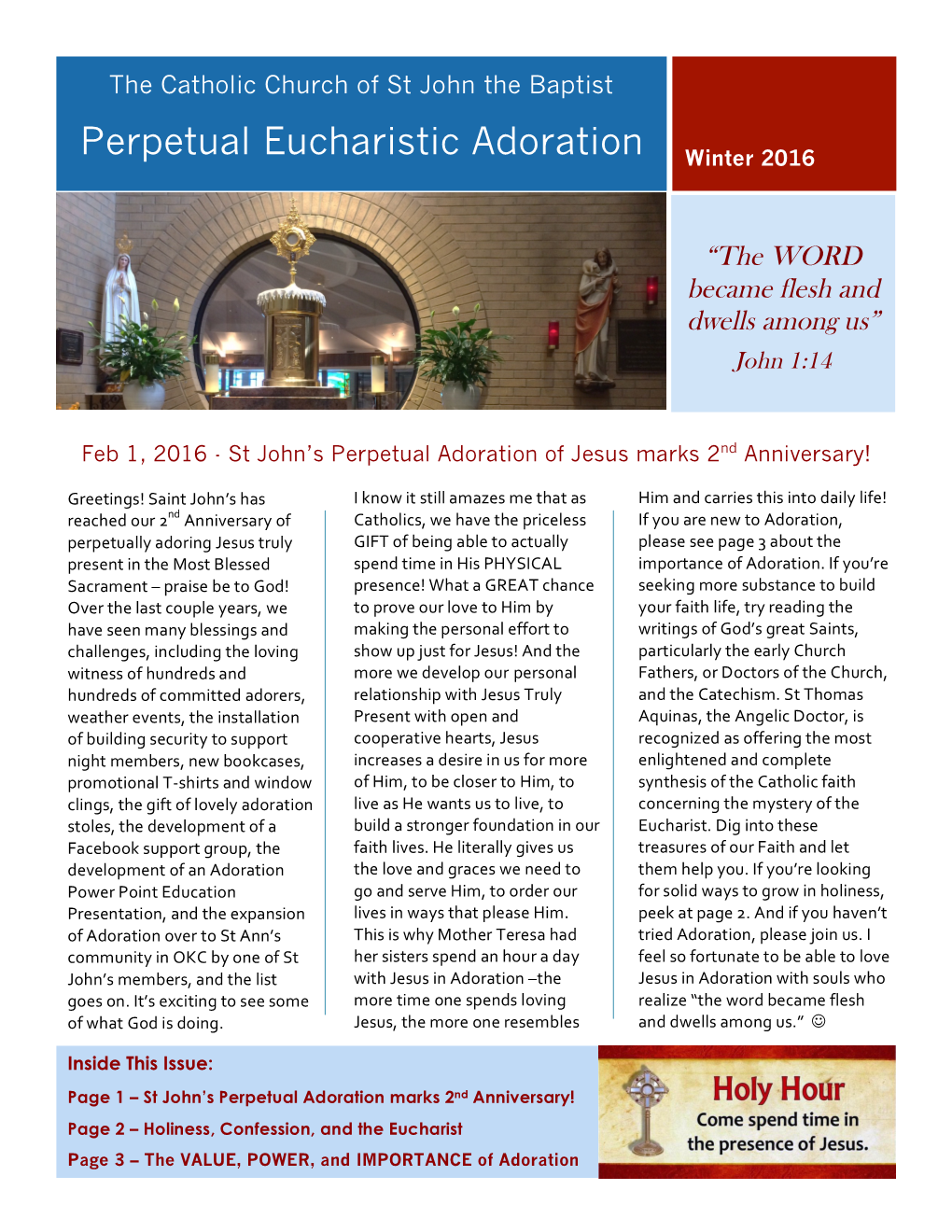 Perpetual Eucharistic Adoration Winter 2016