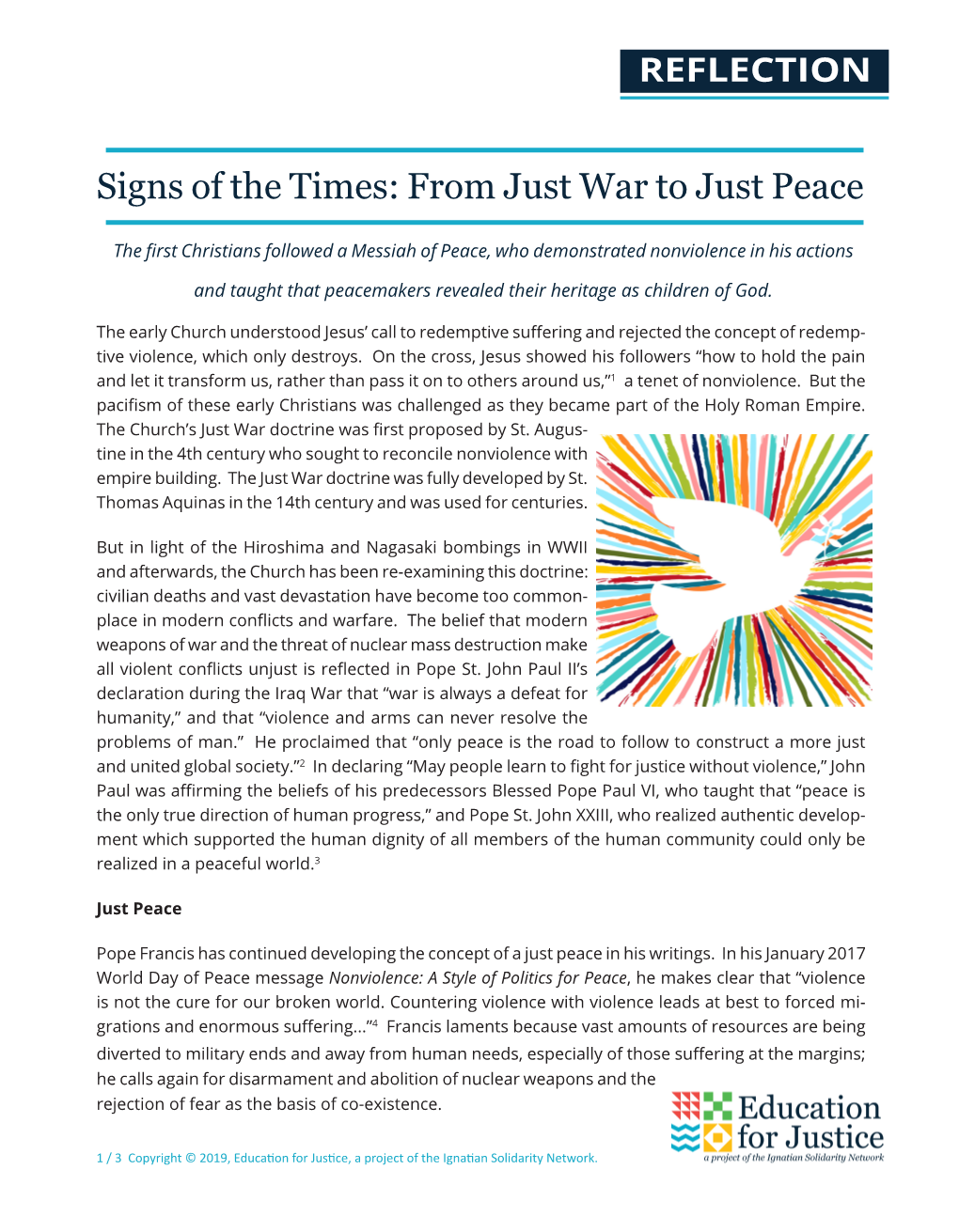 Signs of the Times: from Just War to Just Peace