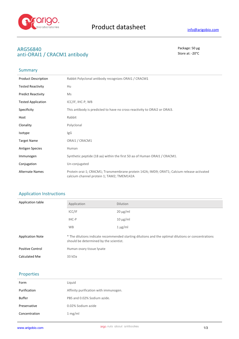 Anti-ORAI1 / CRACM1 Antibody (ARG56840)