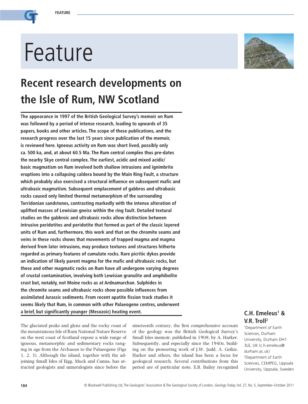 Recent Research Developments on the Isle of Rum, NW Scotland