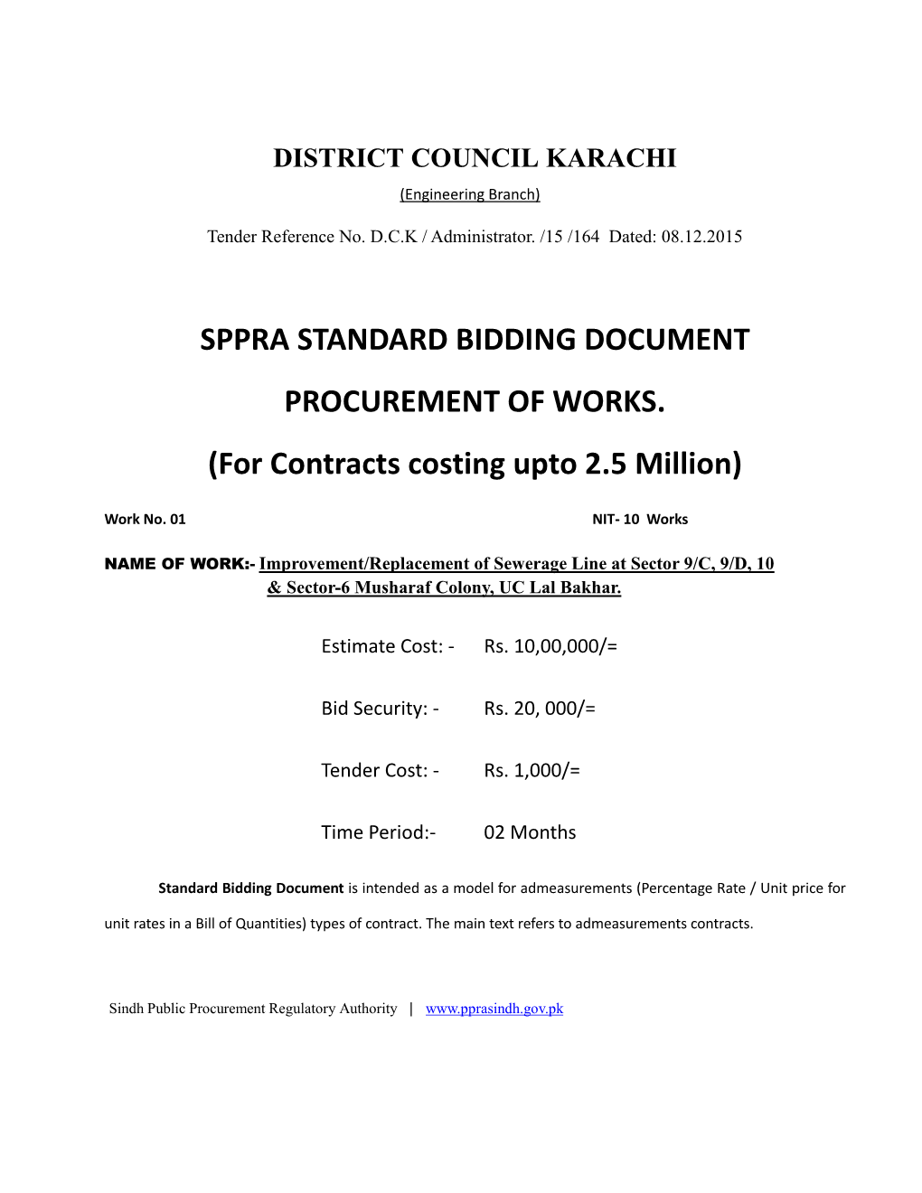 Sppra Standard Bidding Document Procurement of Works