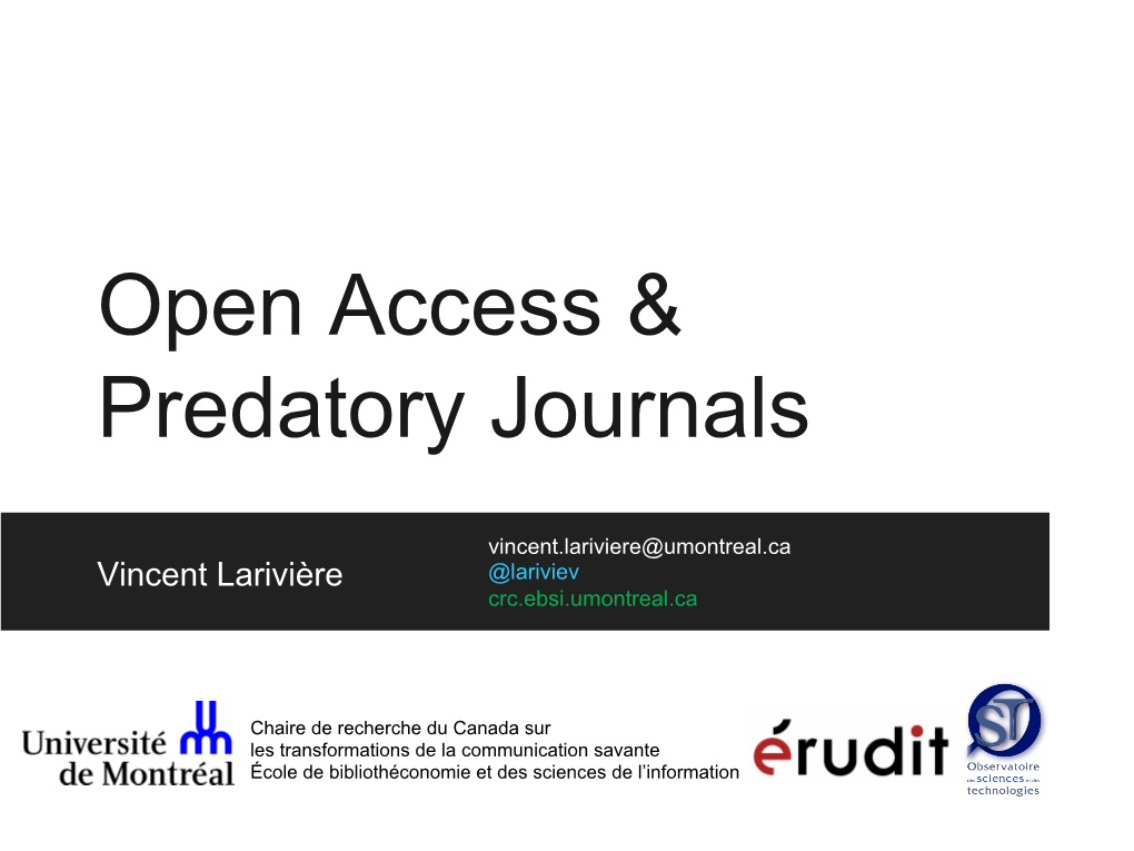Open Access & Predatory Journals
