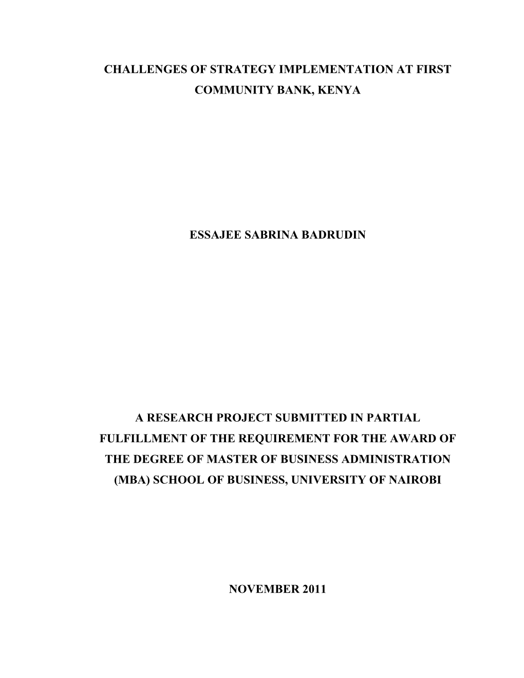 Challenges of Strategy Implementation at First Community Bank, Kenya