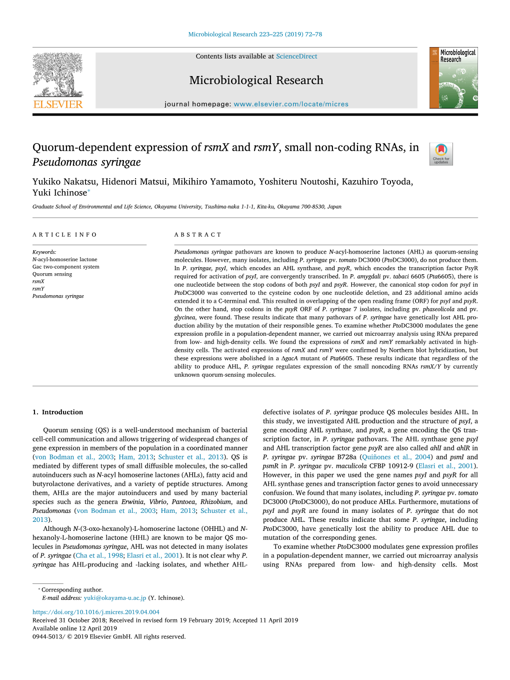 Microbiological Research Quorum-Dependent Expression Of