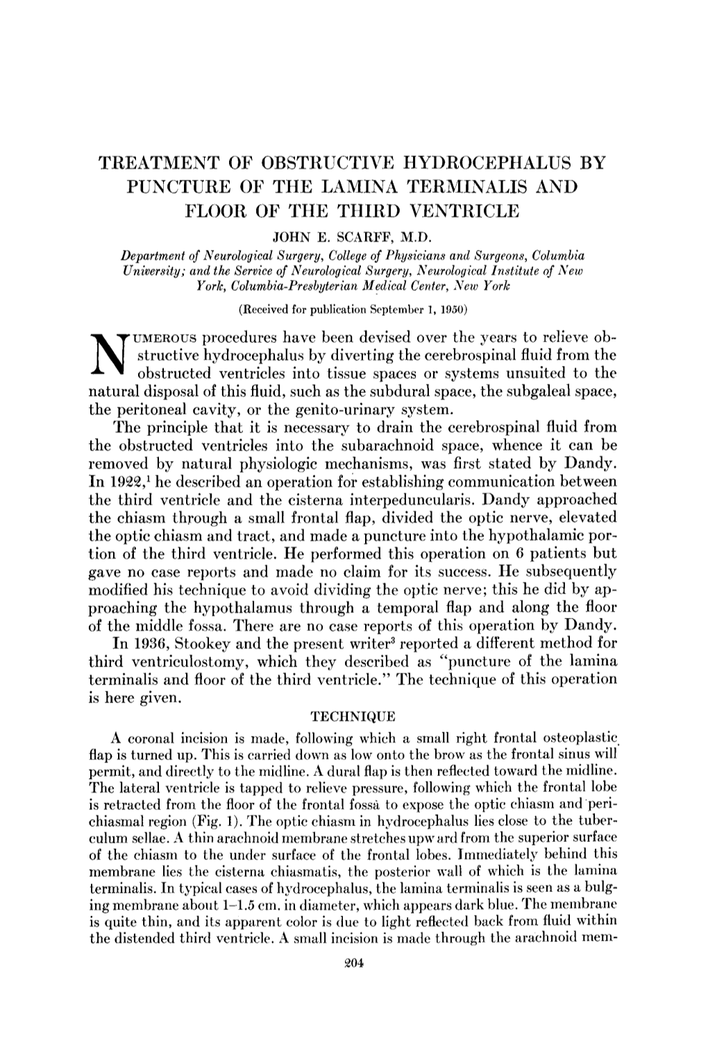 Treatment of Obstructive Hydrocephalus by Puncture of the Lamina Terminalis and Floor of the Third Ventricle John E