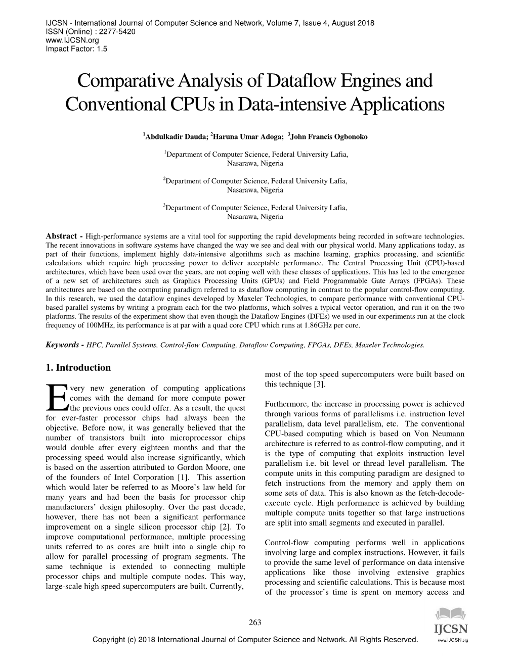 Comparative Analysis of Dataflow Engines and Conventional Cpus in Data-Intensive Applications