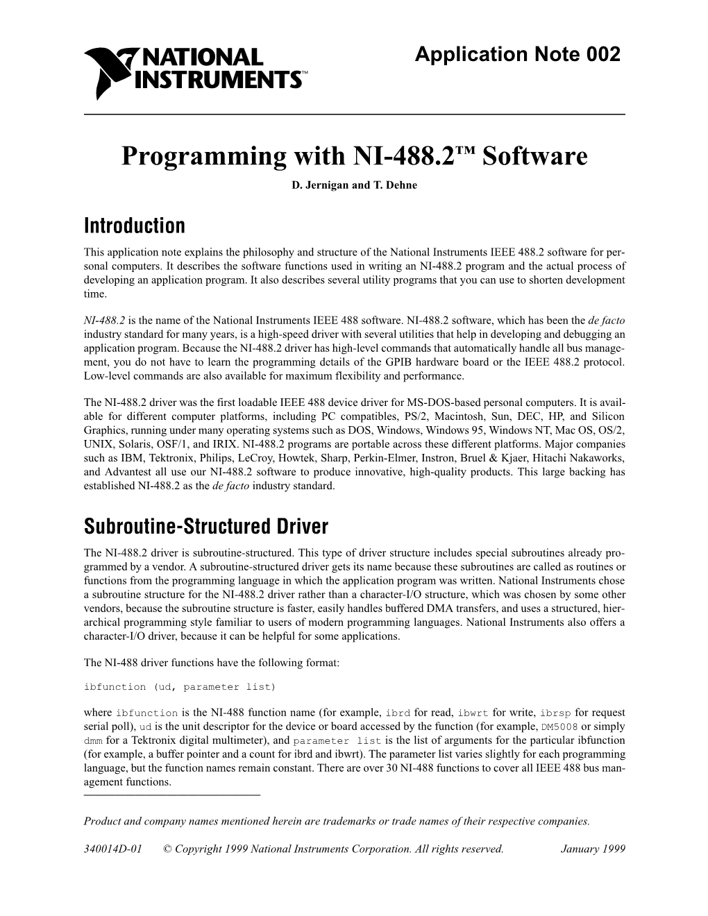Programming with NI-488.2™ Software D