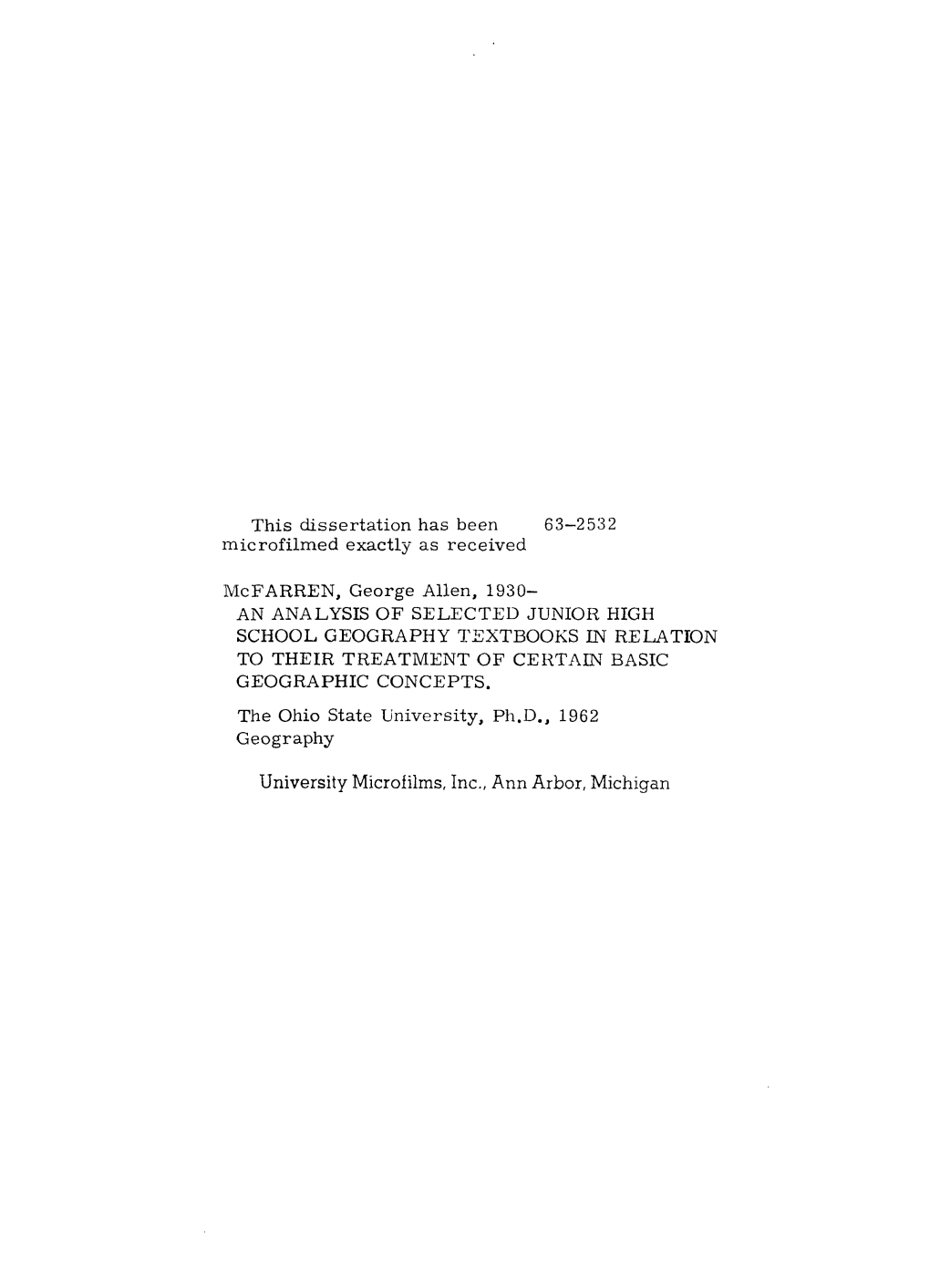 An Analysis of Selected Junior High School Geography Textbooks in Relation to Their Treatment of Certain Basic Geographic Concepts