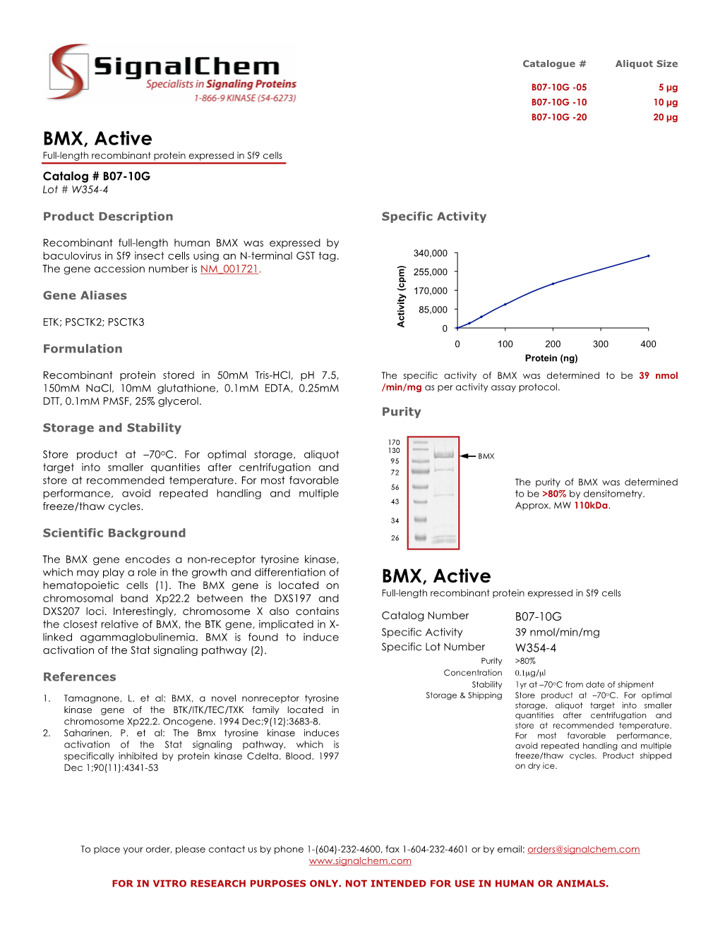 BMX, Active Full-Length Recombinant Protein Expressed in Sf9 Cells