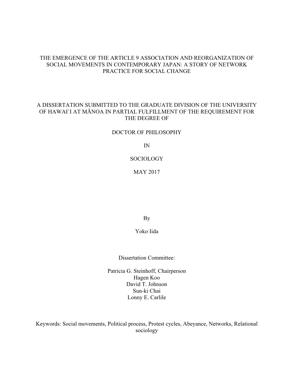 The Emergence of the Article 9 Association and Reorganization of Social Movements in Contemporary Japan: a Story of Network Practice for Social Change