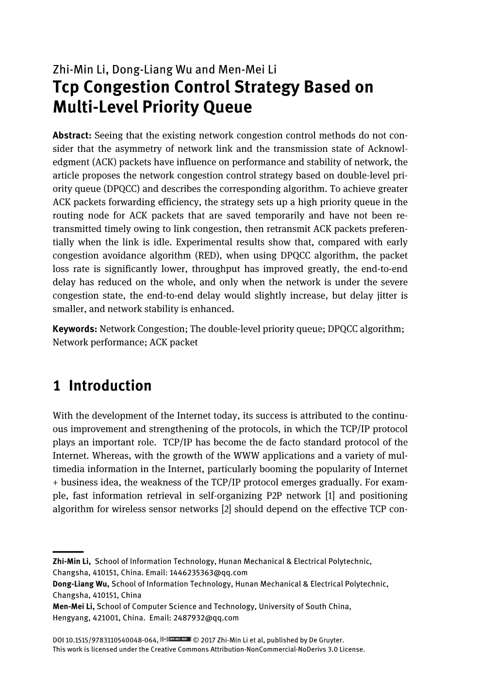 Tcp Congestion Control Strategy Based on Multi-Level Priority Queue