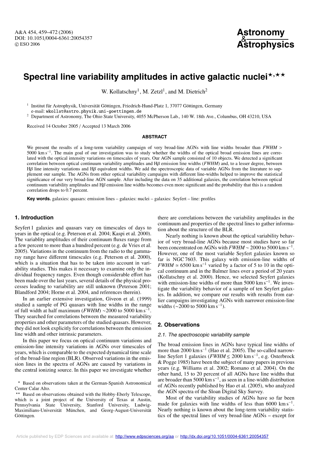 Spectral Line Variability Amplitudes in Active Galactic Nuclei�,