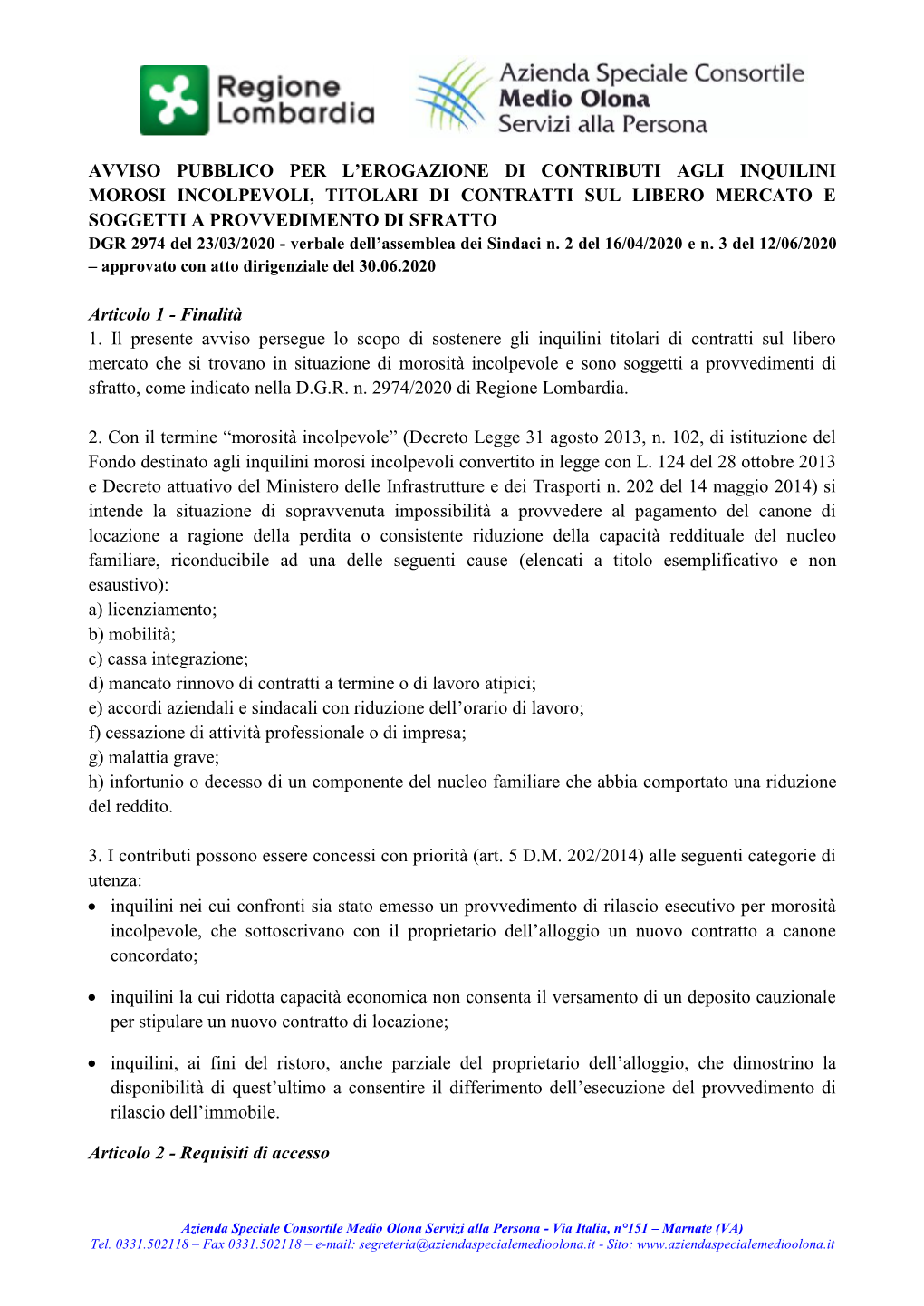 Avviso Pubblico Per L'erogazione Di Contributi Agli Inquilini