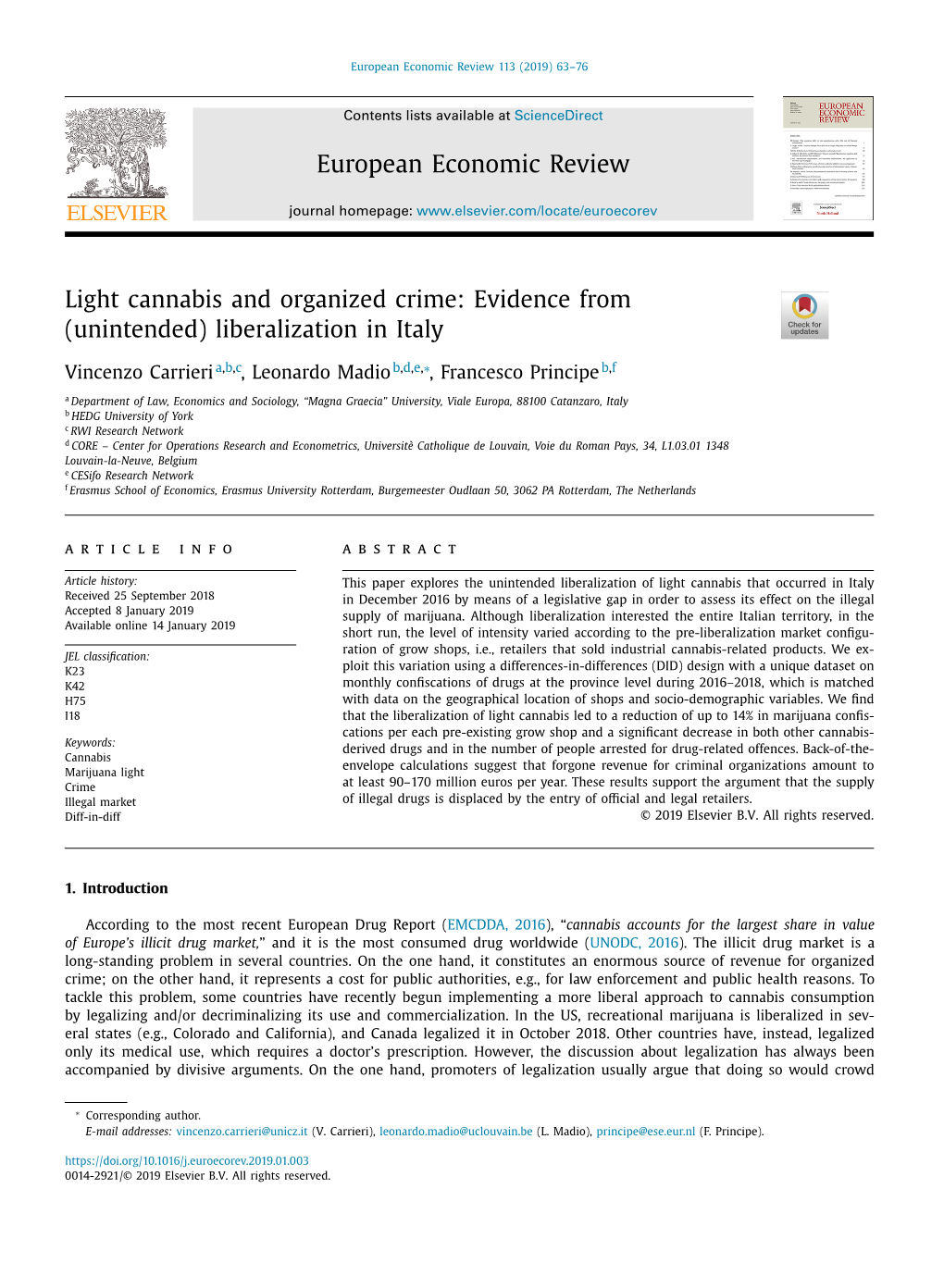 Light Cannabis and Organized Crime: Evidence from (Unintended