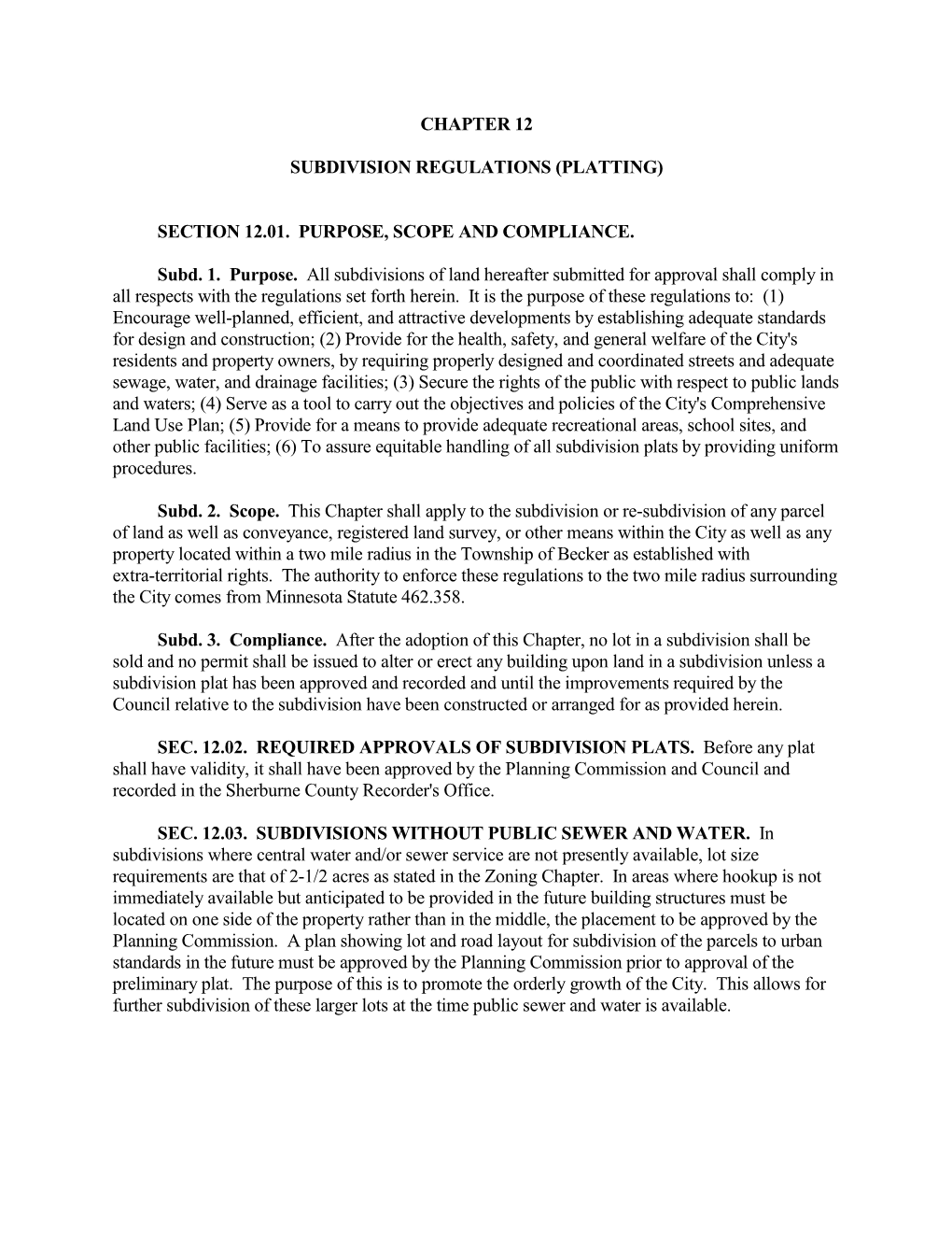 Chapter 12 Subdivision Regulations (Platting)