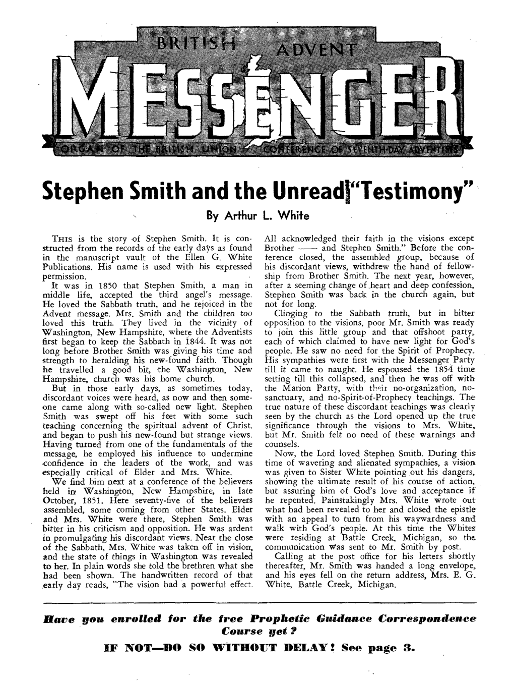 Stephen Smith and the Unread. Testimony" by Arthur L
