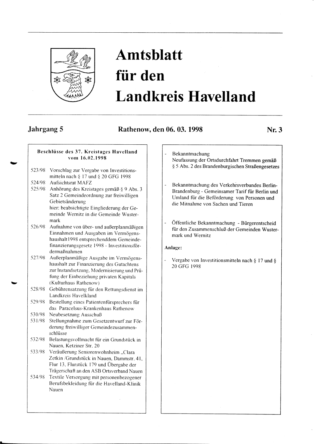 Amtsblatt Für Den Landkreis Havelland