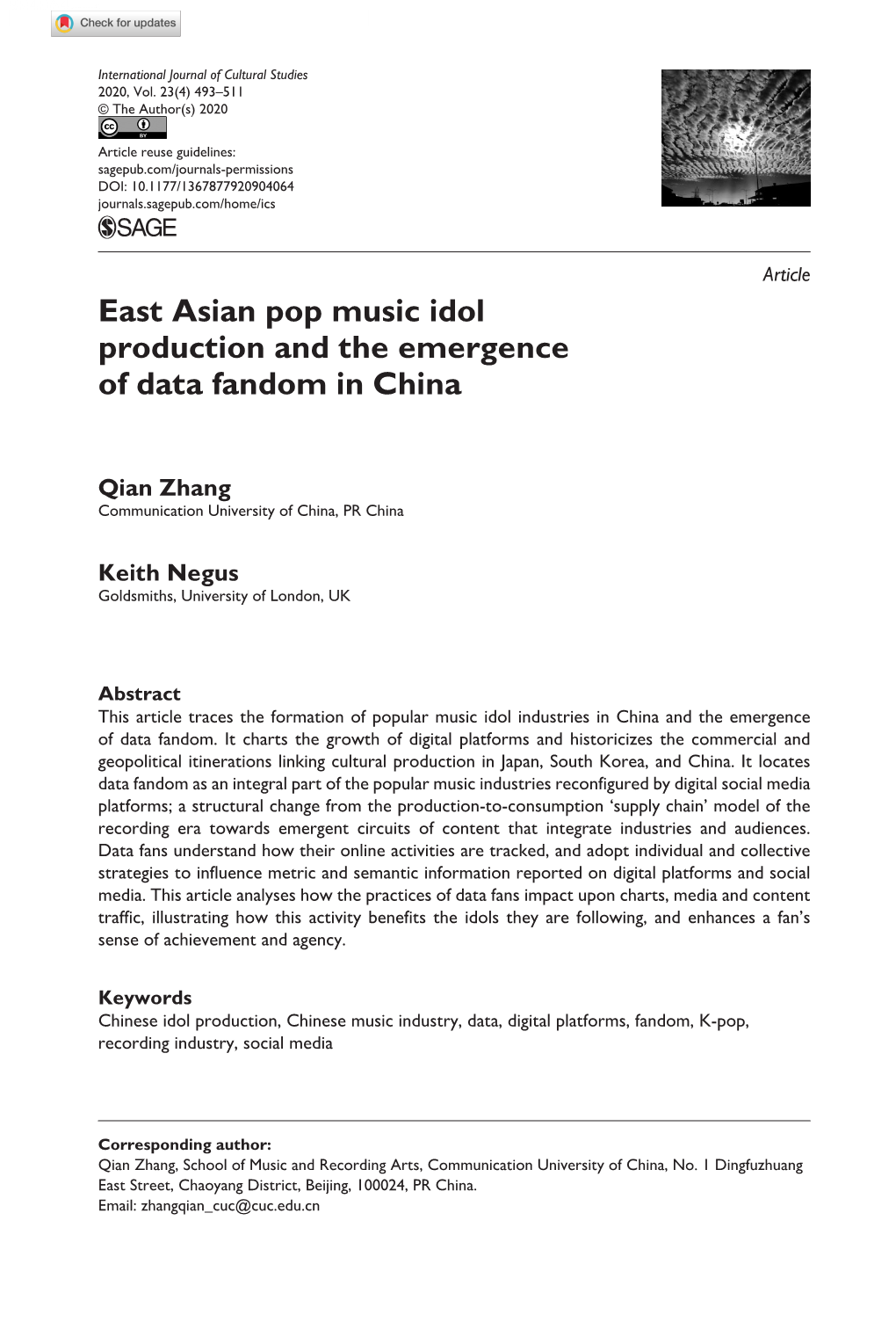 East Asian Pop Music Idol Production and the Emergence of Data Fandom in China