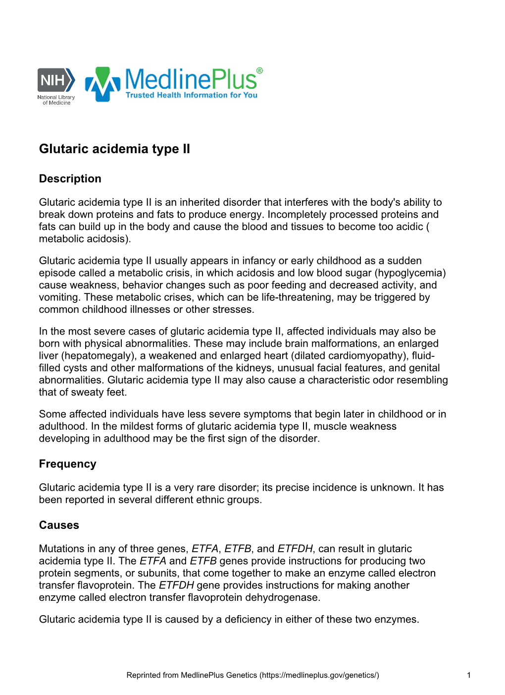 Glutaric Acidemia Type II