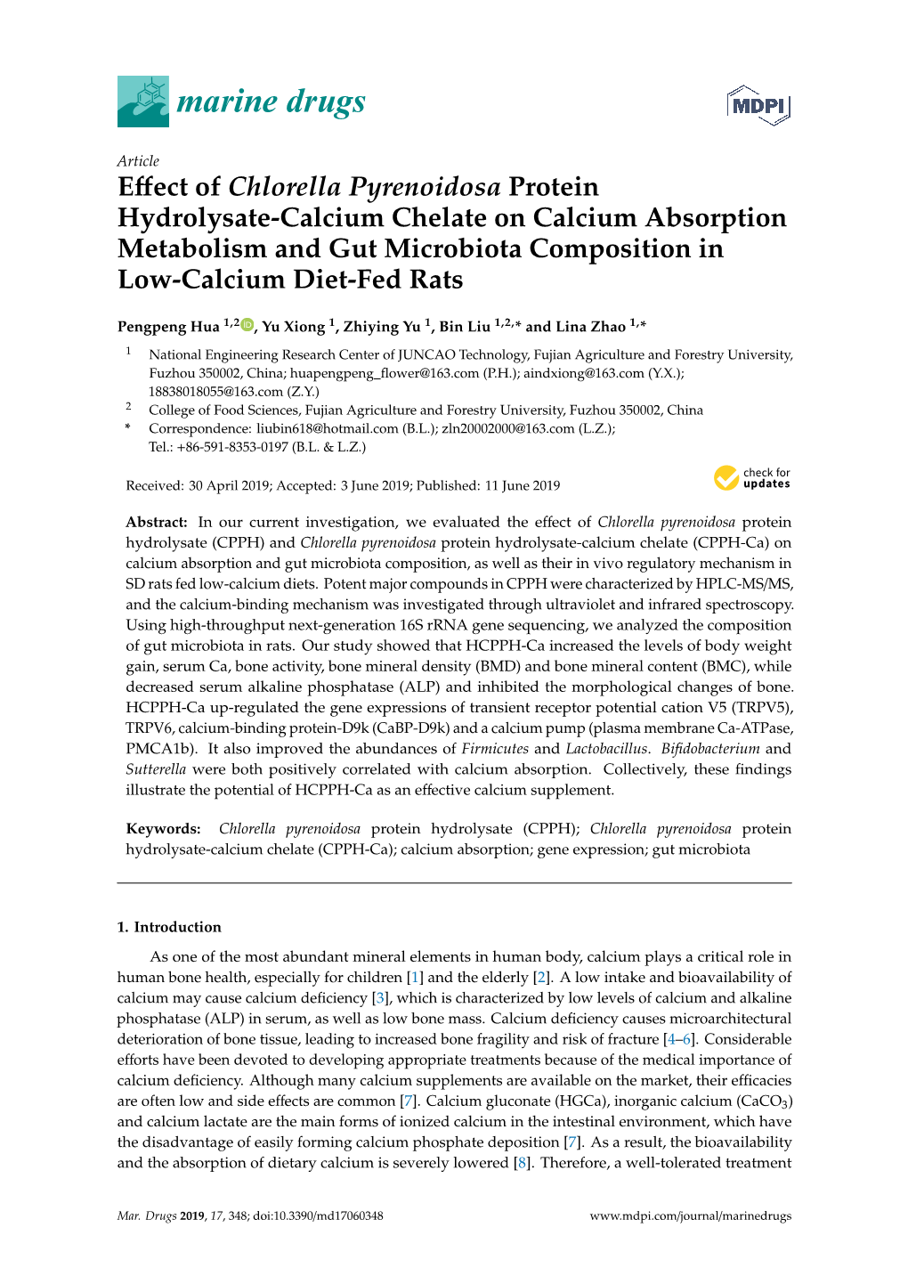 Effect of Chlorella Pyrenoidosa Protein Hydrolysate-Calcium