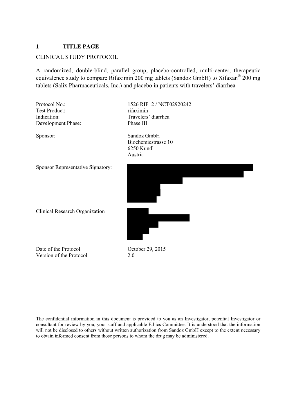 1 TITLE PAGE CLINICAL STUDY PROTOCOL a Randomized, Double