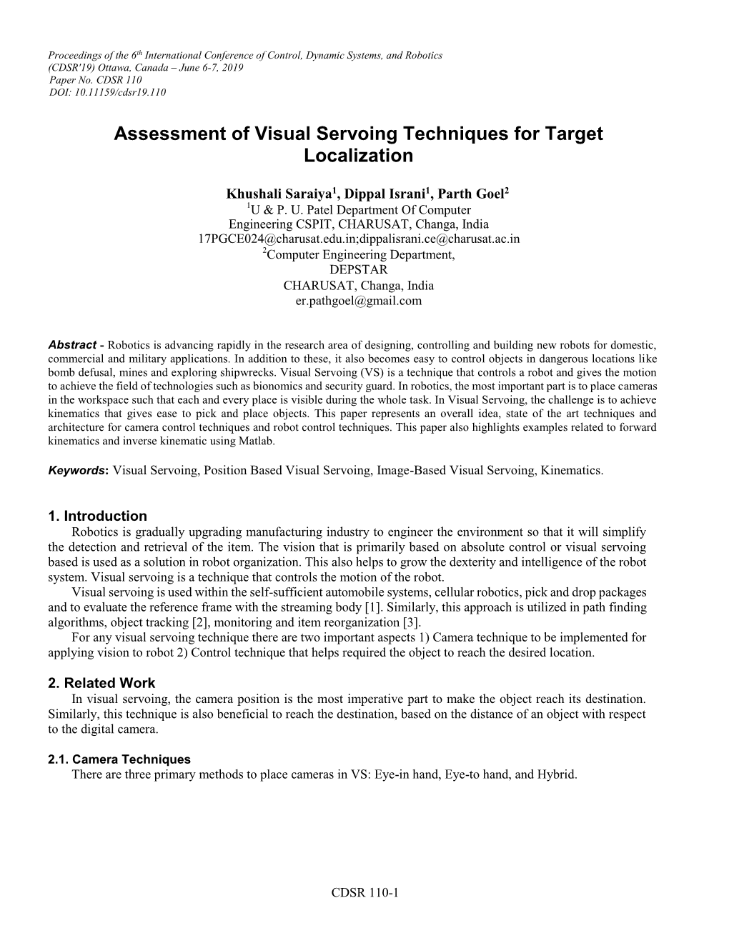 Assessment of Visual Servoing Techniques for Target Localization
