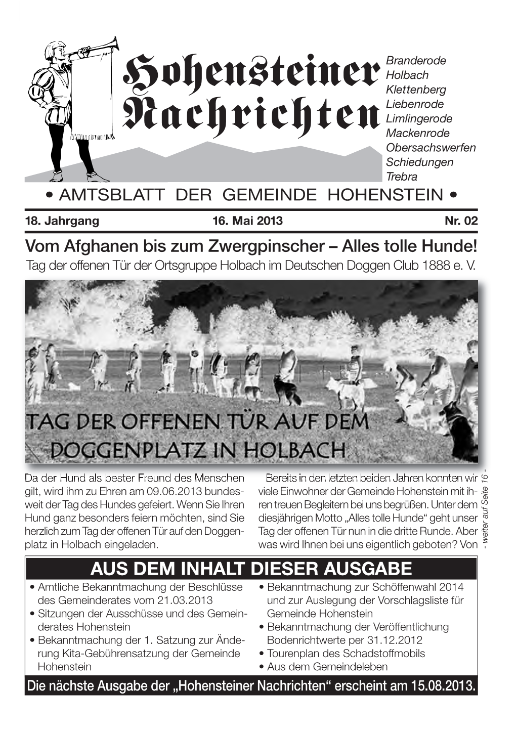 Hohensteiner Nachrichten“ Erscheint Am 15.08.2013
