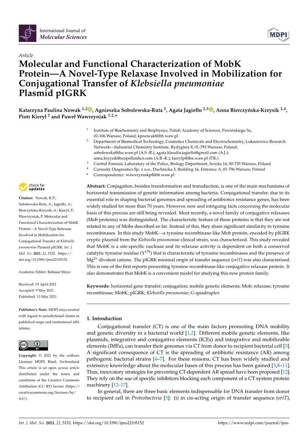 Molecular and Functional Characterization of Mobk Protein