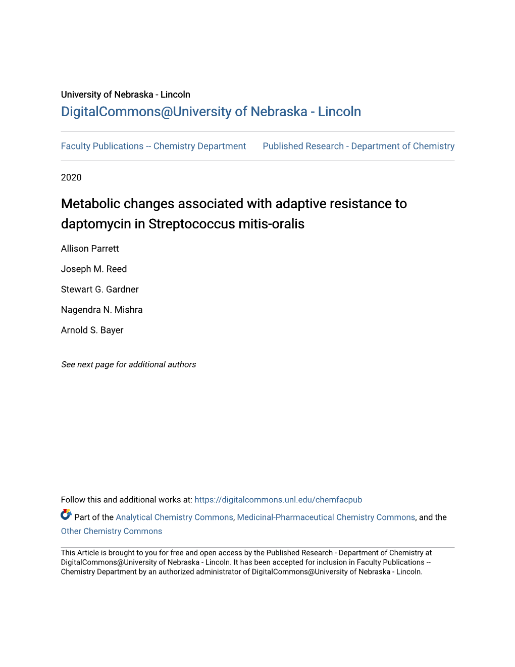 Metabolic Changes Associated with Adaptive Resistance to Daptomycin in Streptococcus Mitis-Oralis