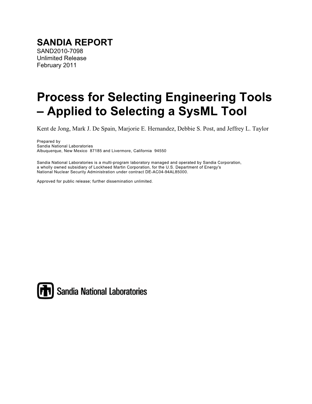 Process for Selecting Engineering Tools – Applied to Selecting a Sysml Tool